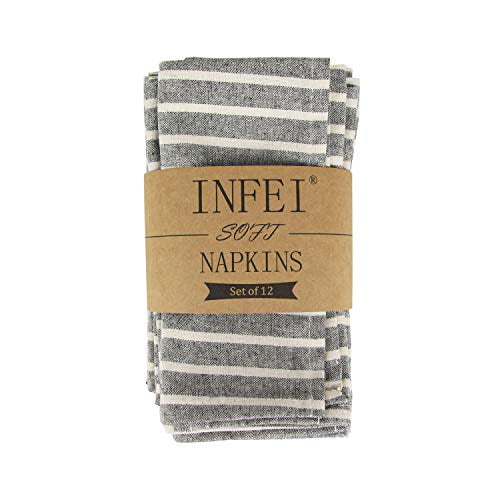 Soft Broad Striped Linen Cotton Dinner Cloth Napkins 40 x 30 cm Set of 12 
